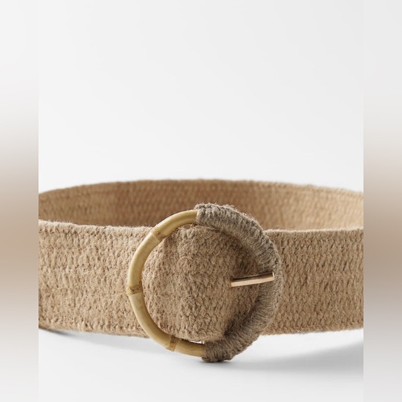 ZARA Tan Woven Jute Stretch Belt with Bamboo Accent - Picture 9 of 9